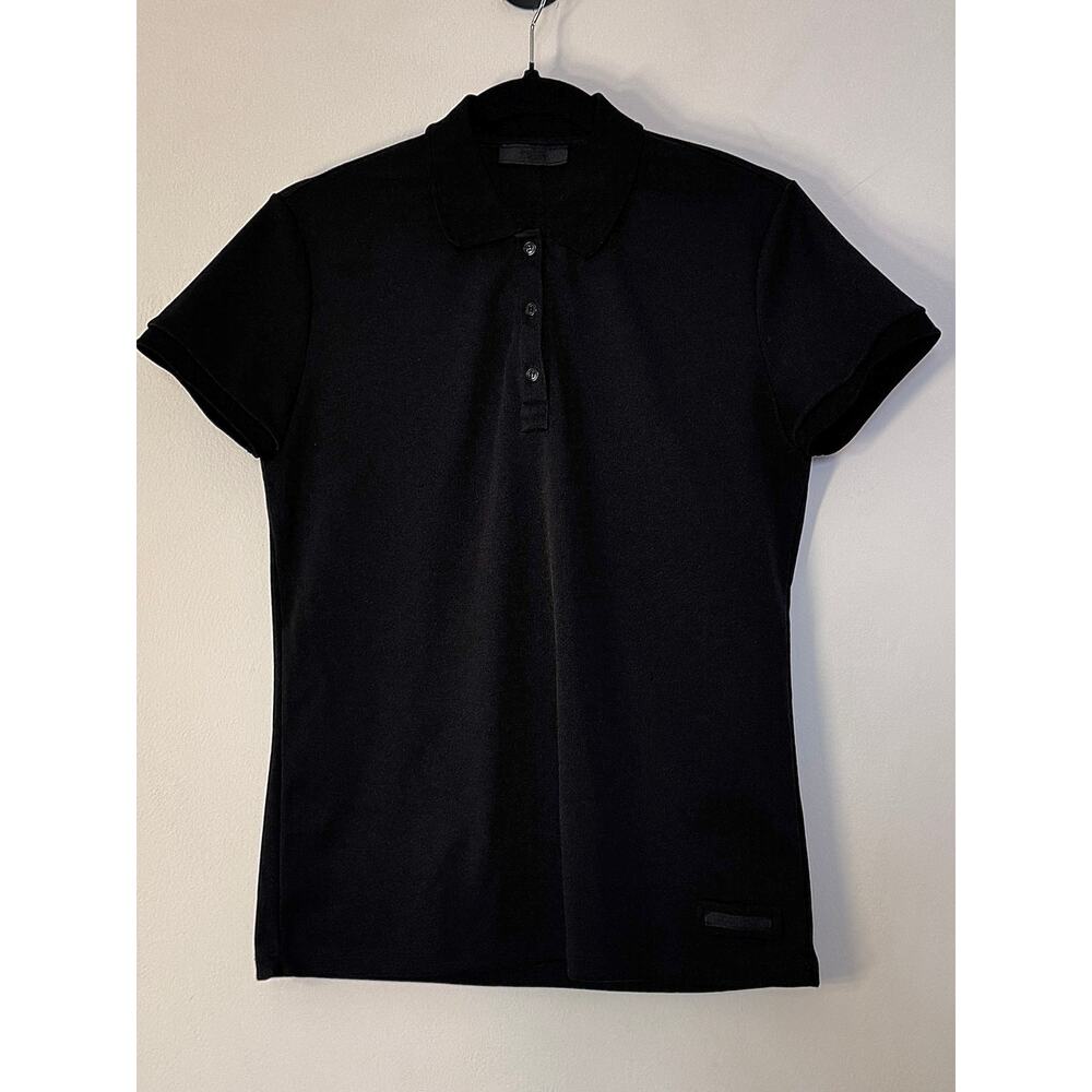 Prada Black Silk Embroidered-Logo Polo Shirt